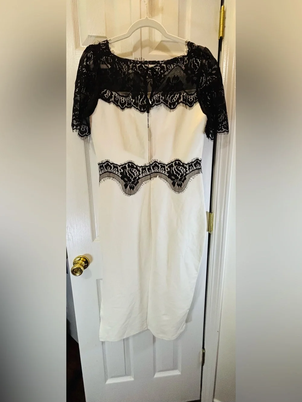 Beulah White Midi Dress with Black Lace Yoke - Picture 8 of 11